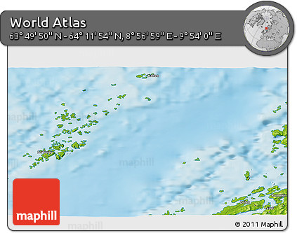 Physical 3D Map of the Area around 64° 0' 52" N, 9° 25' 30" E