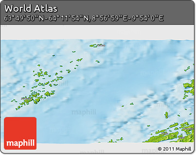 Physical 3D Map of the Area around 64° 0' 52" N, 9° 25' 30" E