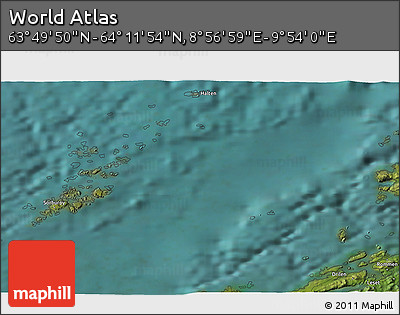 Satellite 3D Map of the Area around 64° 0' 52" N, 9° 25' 30" E