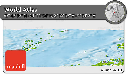 Physical Panoramic Map of the Area around 64° 0' 52" N, 9° 25' 30" E