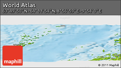 Physical Panoramic Map of the Area around 64° 0' 52" N, 9° 25' 30" E