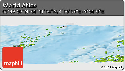 Physical Panoramic Map of the Area around 64° 0' 52" N, 9° 25' 30" E
