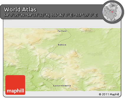 Physical 3D Map of the Area around 64° 20' 33" N, 107° 10' 30" E