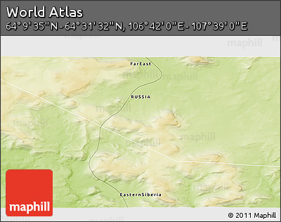 Physical 3D Map of the Area around 64° 20' 33" N, 107° 10' 30" E