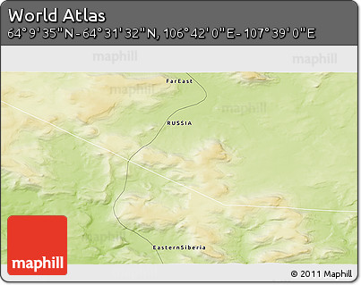 Physical 3D Map of the Area around 64° 20' 33" N, 107° 10' 30" E