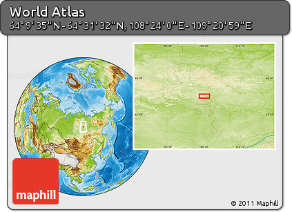 Physical Location Map of the Area around 64° 20' 33" N, 108° 52' 30" E
