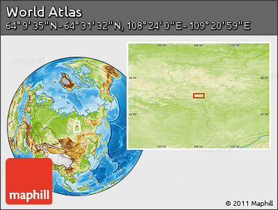 Physical Location Map of the Area around 64° 20' 33" N, 108° 52' 30" E