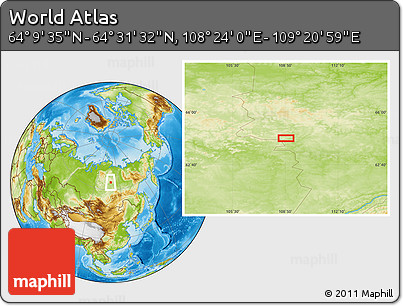 Physical Location Map of the Area around 64° 20' 33" N, 108° 52' 30" E