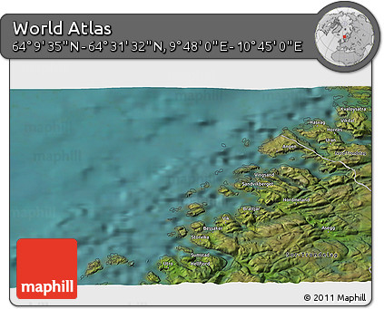 Satellite 3D Map of the Area around 64° 20' 33" N, 10° 16' 30" E