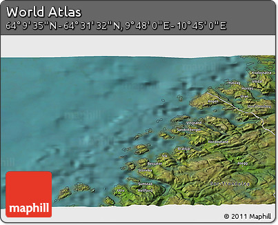 Satellite 3D Map of the Area around 64° 20' 33" N, 10° 16' 30" E