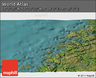 Satellite 3D Map of the Area around 64° 20' 33" N, 10° 16' 30" E