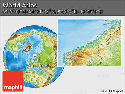 Physical Location Map of the Area around 64° 20' 33" N, 10° 16' 30" E