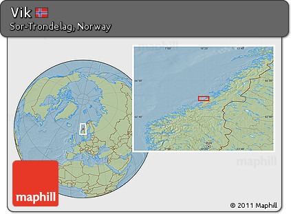 Savanna Style Location Map of Vik, hill shading