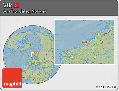 Savanna Style Location Map of Vik, hill shading