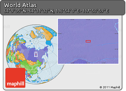 Political Location Map of the Area around 64° 20' 33" N, 117° 22' 30" E