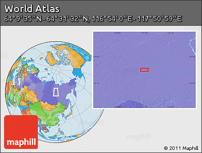 Political Location Map of the Area around 64° 20' 33" N, 117° 22' 30" E
