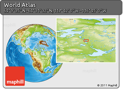 Physical Location Map of the Area around 64° 20' 33" N, 117° 13' 29" W