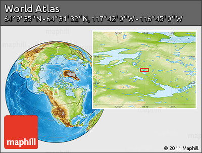 Physical Location Map of the Area around 64° 20' 33" N, 117° 13' 29" W