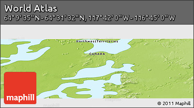 Physical Panoramic Map of the Area around 64° 20' 33" N, 117° 13' 29" W
