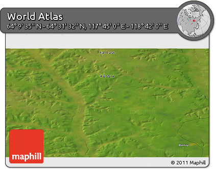 Satellite 3D Map of the Area around 64° 20' 33" N, 118° 13' 29" E