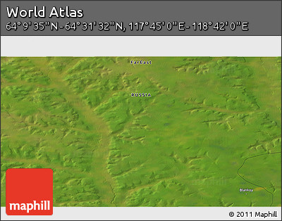 Satellite 3D Map of the Area around 64° 20' 33" N, 118° 13' 29" E