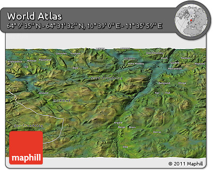 Satellite 3D Map of the Area around 64° 20' 33" N, 11° 7' 30" E