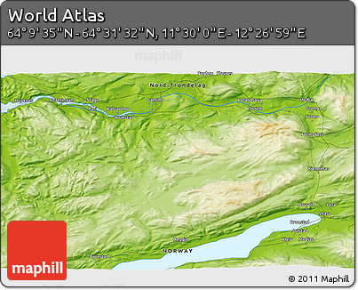 Physical 3D Map of the Area around 64° 20' 33" N, 11° 58' 29" E