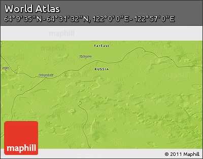 Physical 3D Map of the Area around 64° 20' 33" N, 122° 28' 29" E