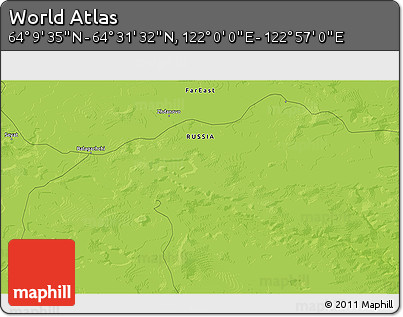 Physical 3D Map of the Area around 64° 20' 33" N, 122° 28' 29" E
