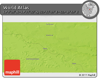 Physical 3D Map of the Area around 64° 20' 33" N, 123° 19' 29" E