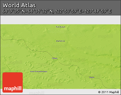 Physical 3D Map of the Area around 64° 20' 33" N, 123° 19' 29" E