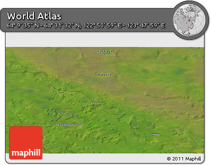 Satellite 3D Map of the Area around 64° 20' 33" N, 123° 19' 29" E