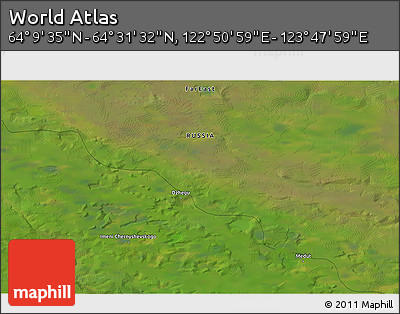 Satellite 3D Map of the Area around 64° 20' 33" N, 123° 19' 29" E