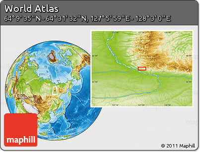Physical Location Map of the Area around 64° 20' 33" N, 127° 34' 30" E