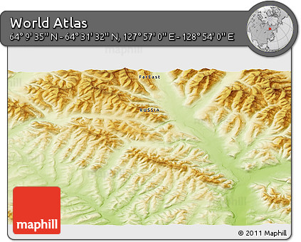 Physical 3D Map of the Area around 64° 20' 33" N, 128° 25' 30" E