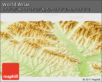 Physical 3D Map of the Area around 64° 20' 33" N, 128° 25' 30" E