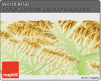 Physical 3D Map of the Area around 64° 20' 33" N, 128° 25' 30" E