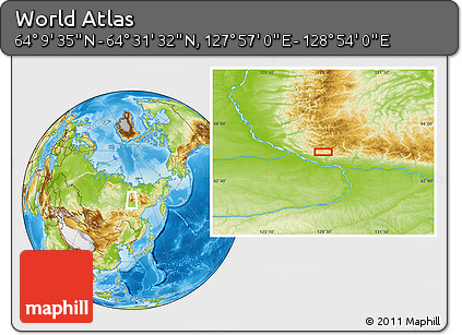 Physical Location Map of the Area around 64° 20' 33" N, 128° 25' 30" E