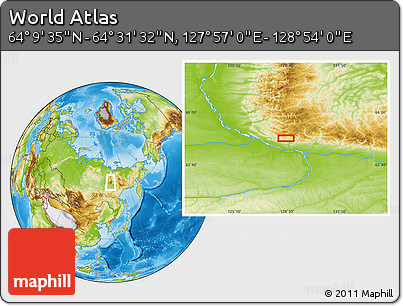 Physical Location Map of the Area around 64° 20' 33" N, 128° 25' 30" E