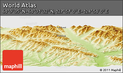 Physical Panoramic Map of the Area around 64° 20' 33" N, 128° 25' 30" E