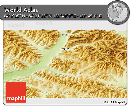 Physical 3D Map of the Area around 64° 20' 33" N, 129° 16' 30" E