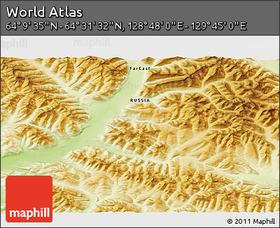 Physical 3D Map of the Area around 64° 20' 33" N, 129° 16' 30" E