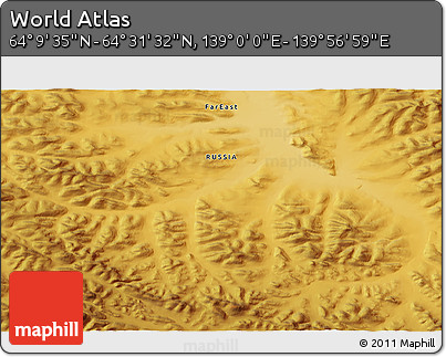 Physical 3D Map of the Area around 64° 20' 33" N, 139° 28' 29" E