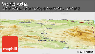 Physical Panoramic Map of the Area around 64° 20' 33" N, 13° 40' 30" E