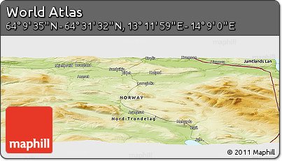 Physical Panoramic Map of the Area around 64° 20' 33" N, 13° 40' 30" E