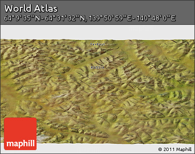 Satellite 3D Map of the Area around 64° 20' 33" N, 140° 19' 29" E