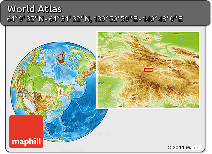 Physical Location Map of the Area around 64° 20' 33" N, 140° 19' 29" E