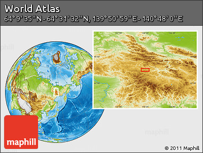 Physical Location Map of the Area around 64° 20' 33" N, 140° 19' 29" E