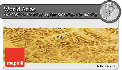 Physical Panoramic Map of the Area around 64° 20' 33" N, 140° 19' 29" E