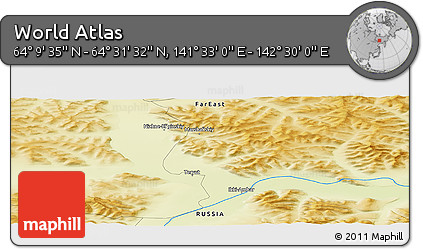 Physical Panoramic Map of the Area around 64° 20' 33" N, 142° 1' 30" E